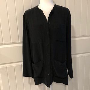 VTG Liz Claiborne Collection 100% Silk Washable Black Tunic Top With Pockets